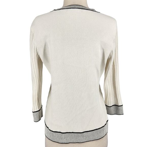 SALE Liz Claiborne Ribbed Button Front Cardigan Sweater w Contrasting Stripes - Picture 4 of 5